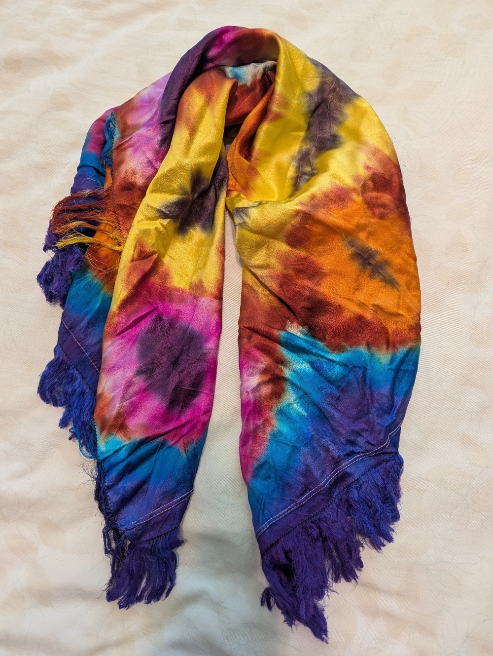 NWOT 100% Silk 100% Silk yellow orange purple tie dye rectangle scarf